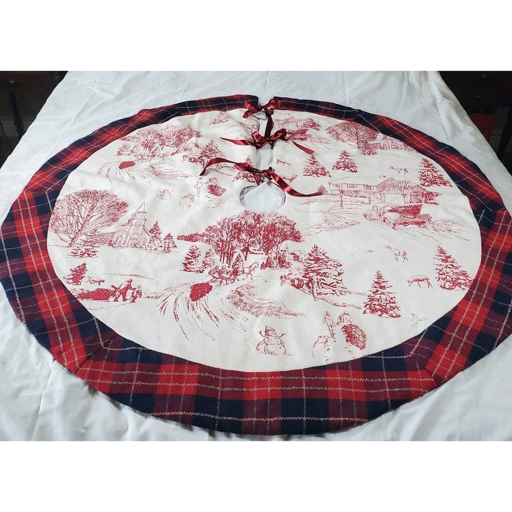 Hallmark Tree Skirt Red & White Tolle Vtg Satin Trim & Backing